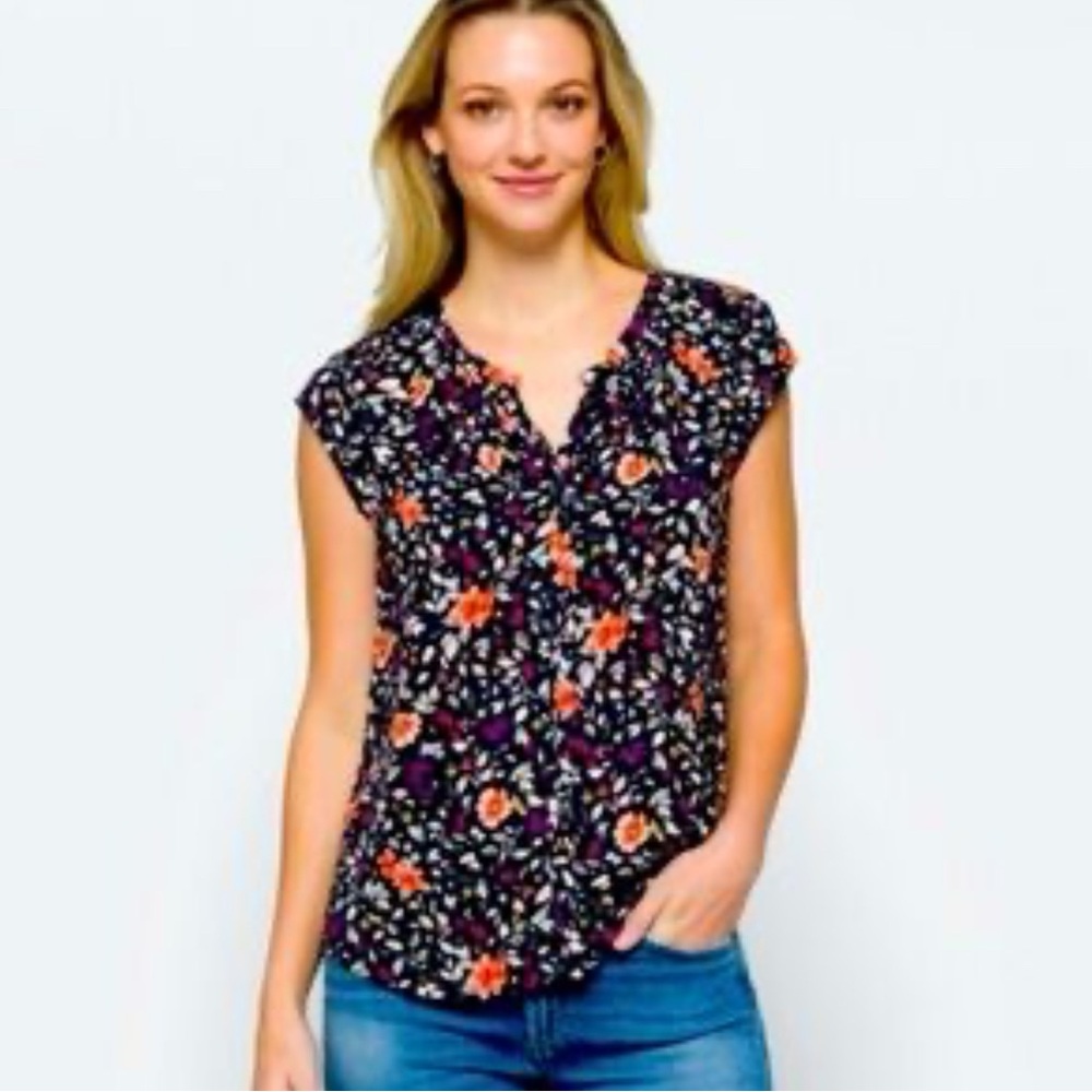 Daniel Rainn Navy and Orange Floral maternity Blouse